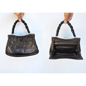 50s Brown Leather Purse Bag Clutch - Braided Leather Handle - Italian Bag Purse
